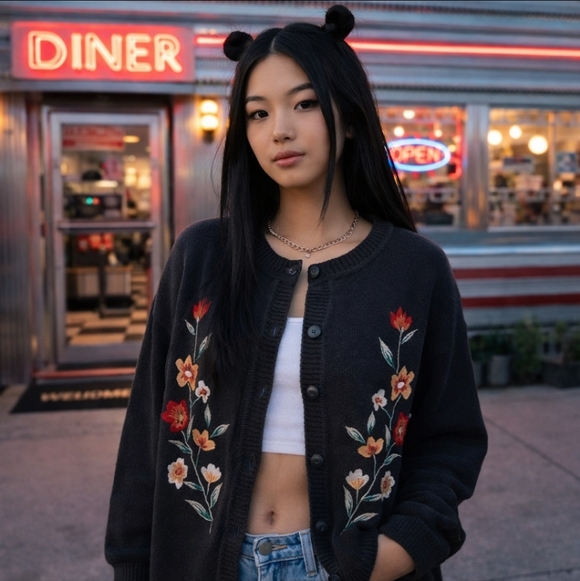 Carroll Reed Sweaters - Vintage Carroll Reed Woman's Cardigan Cottagecore Folk Floral Embroidered Size L